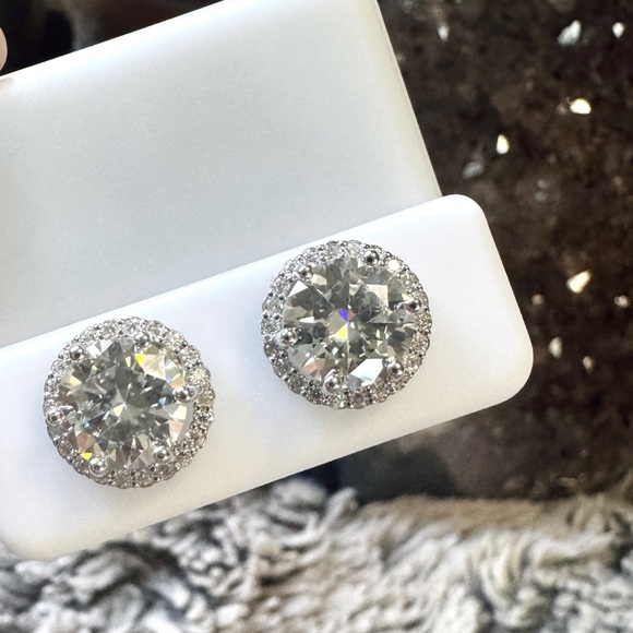 4.36 CTW Moissanite Halo Stud Earrings | VVSD, 925 Sterling Silver - Picture 5 of 5